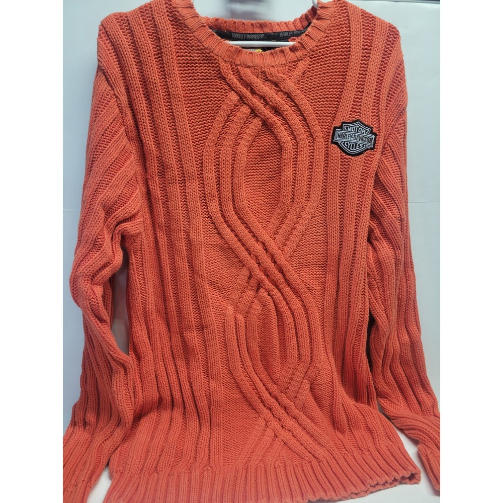 Harley Davidson Orange Cable Knit Sweater Men's Small Cotton - Picture 1 of 11